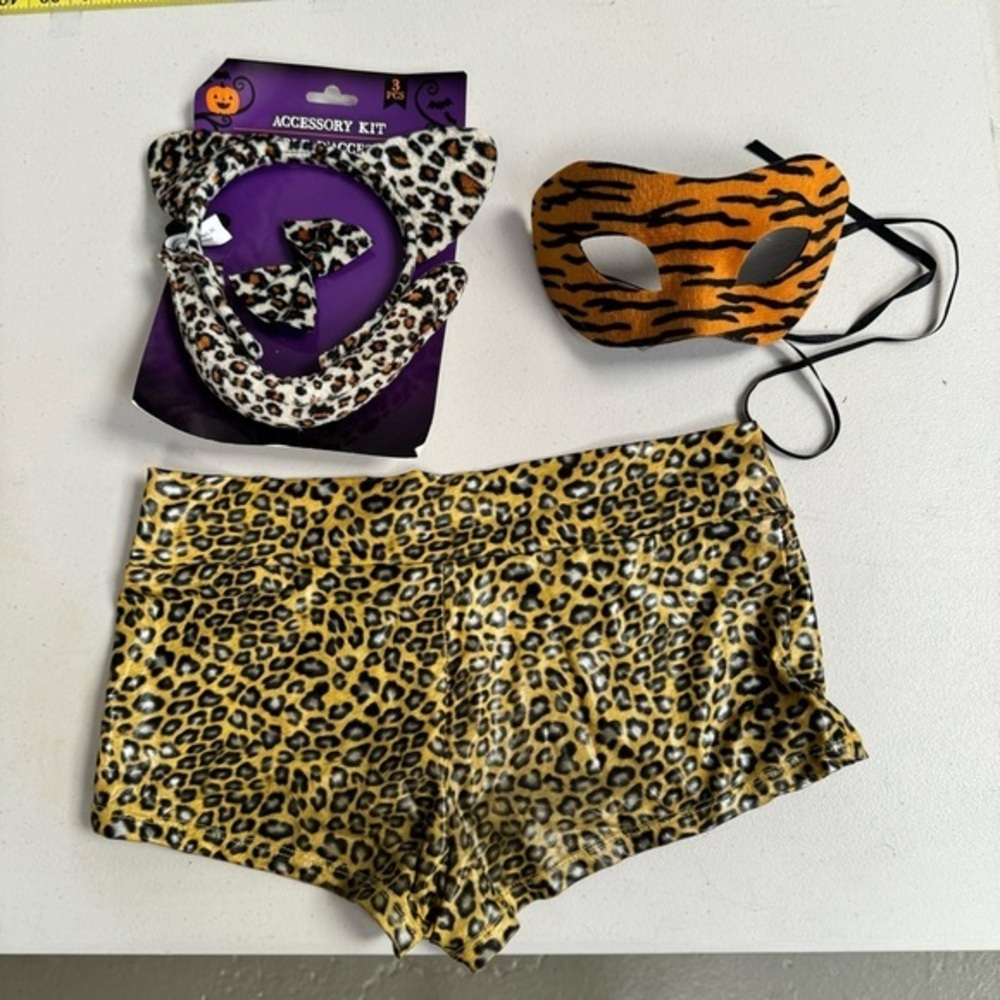 Festival cat costume ears elastic sexy hot pants animal mask fur leopard outfit